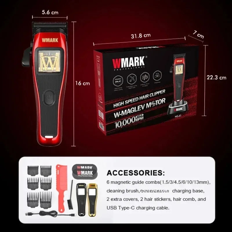 WMARK NG-X1 Professional Hair Clippers for Men, Microchipped Magnetic Motor 10000RPM 9V with Charge Stand, Cordless Cutter Trimmer