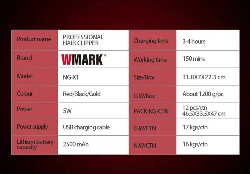 WMARK NG-X1 Professional Hair Clippers for Men, Microchipped Magnetic Motor 10000RPM 9V with Charge Stand, Cordless Cutter Trimmer